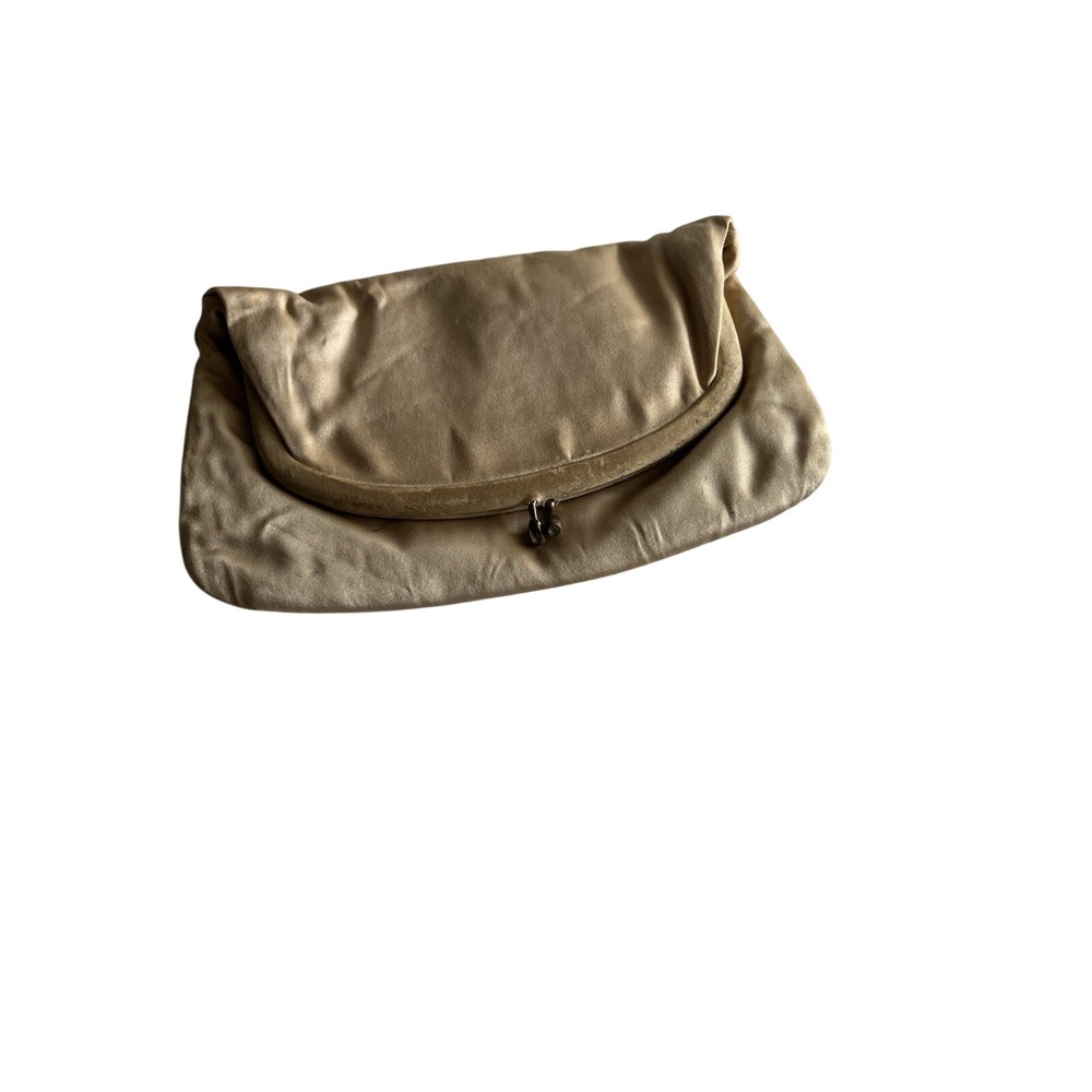Vintage Champagne Satin Evening Clutch Kiss Lock Formal Wedding Purse Handbag